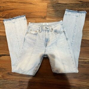 Pistola Light Blue Women's Straight Leg Jeans EUC Size 25 Slit on Side Raw Hem